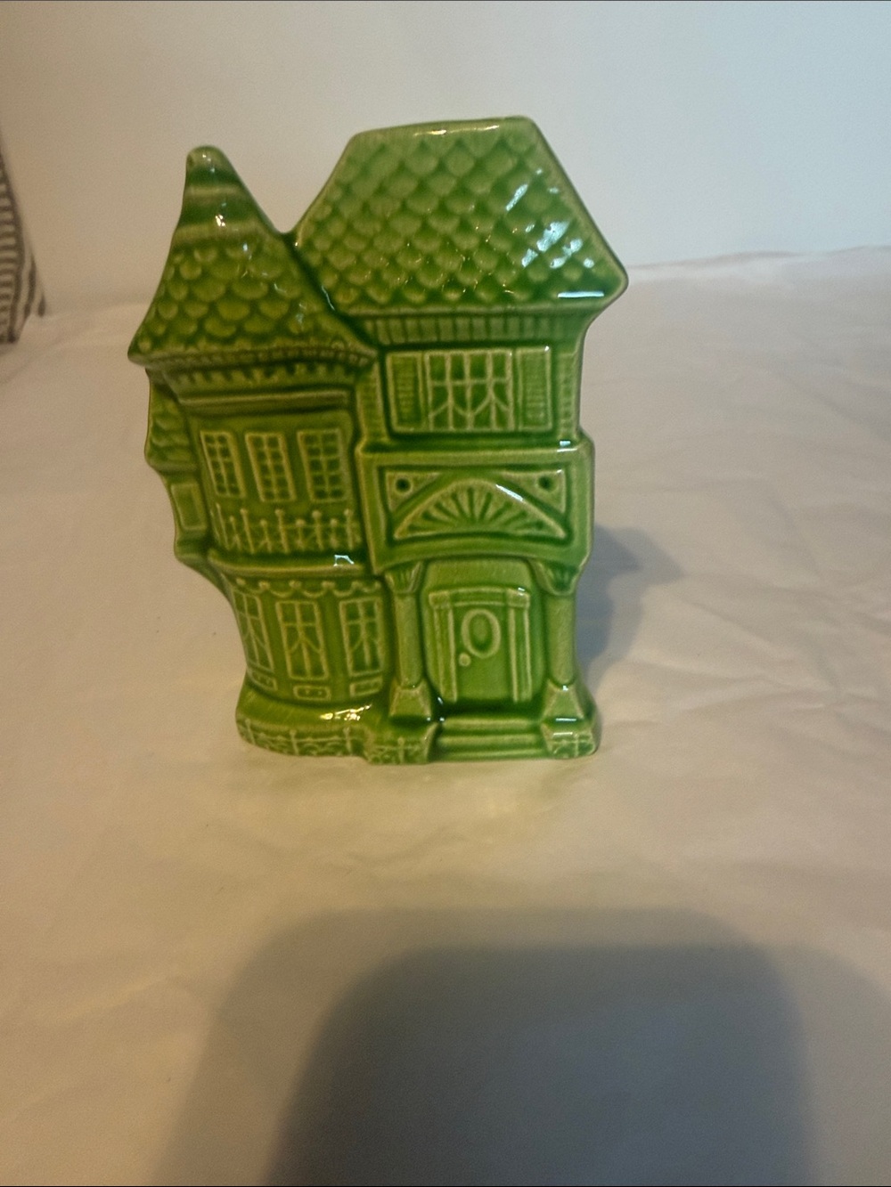 Green Ceramic House Figurine